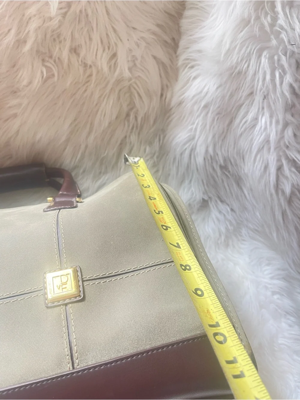 Diane Von Furstenberg olive Green Fabric canvas duffel bag brown leather straps